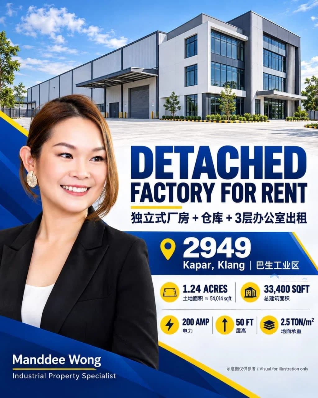 WTR/DETACHED FACTORY WITH WAREHOUSE & 3 STOREY OFFICE/33,400 SQFT/KAPAR/KLANG