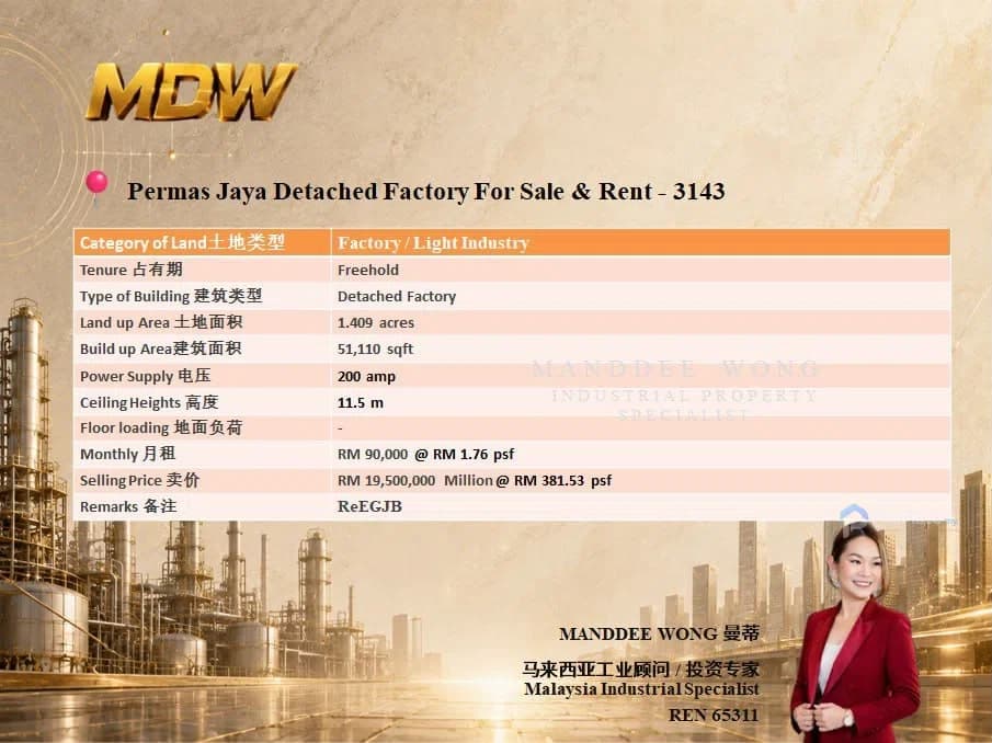 WTR/DETACHED FACTORY/51,110 SQFT/PERMAS JAYA/JOHOR BHARU